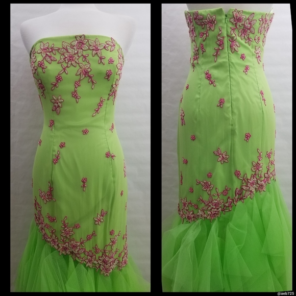 Panoply Prom / Pageant / Evening Gown Lime/Pink 10 - Picture 2 of 12